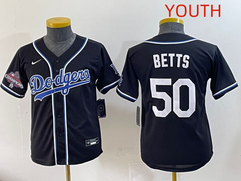 Youth 2025 Los Angeles Dodgers #50 Betts Black Three generations Fashion Nike MLB Jersey style 6->youth mlb jersey->Youth Jersey